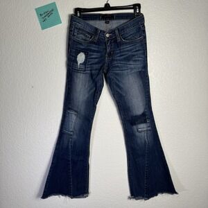 Flying Monkey Low Rise Super Flare Stretch Distressed Denim Jeans Women's 26 USA